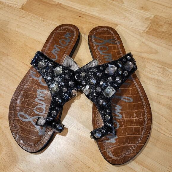 Black Gem Detail Sam Edelman Sandals Around Toe 8.5 M Gently Used - Picture 1 of 9